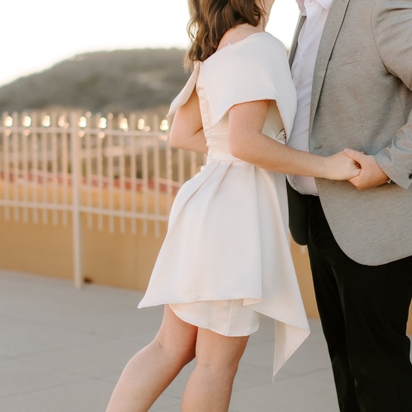 Satin Ivory Off the Shoulder Short Mini Dress - Picture 3 of 4